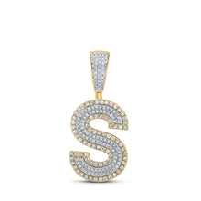  10k Two-tone Gold Mens Round Diamond Initial S Letter Charm Pendant 3/4 Cttw