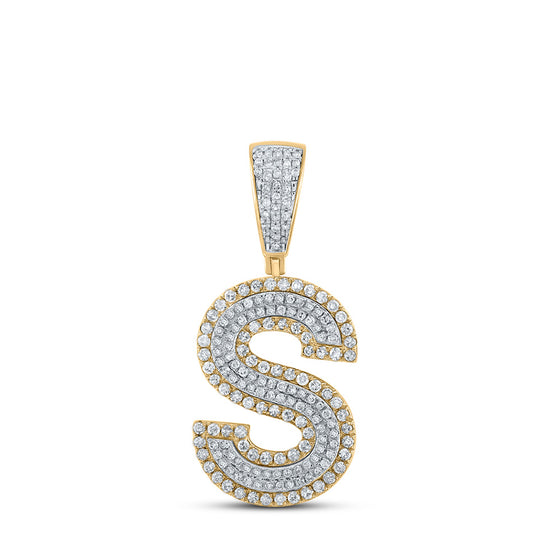 10k Two-tone Gold Mens Round Diamond Initial S Letter Charm Pendant 3/4 Cttw