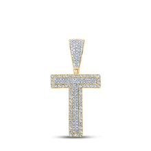  10k Two-tone Gold Mens Round Diamond T Letter Charm Pendant 5/8 Cttw