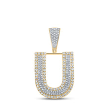  10k Two-tone Gold Mens Round Diamond Initial U Letter Charm Pendant 3/4 Cttw