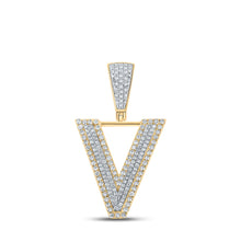  10k Two-tone Gold Mens Round Diamond V Letter Charm Pendant 3/4 Cttw
