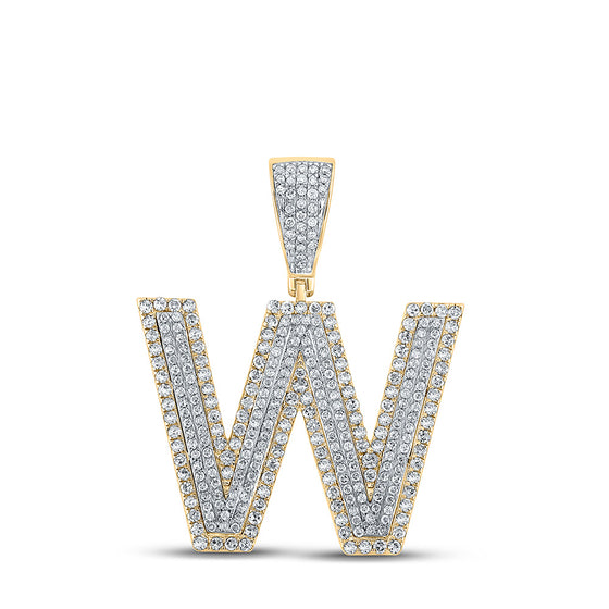 10k Two-tone Gold Mens Round Diamond W Initial Letter Charm Pendant 1-1/3 Cttw