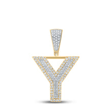  10k Two-tone Gold Mens Round Diamond Y Letter Charm Pendant 5/8 Cttw