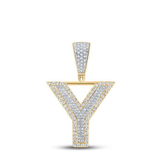 10k Two-tone Gold Mens Round Diamond Y Letter Charm Pendant 5/8 Cttw