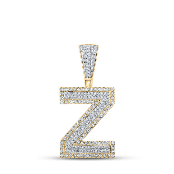 10k Two-tone Gold Mens Round Diamond Z Letter Charm Pendant 3/4 Cttw