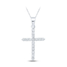  10k White Gold Womens Round Diamond Cross Pendant 1/4 Cttw