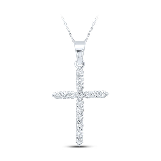 10k White Gold Womens Round Diamond Cross Pendant 1/4 Cttw