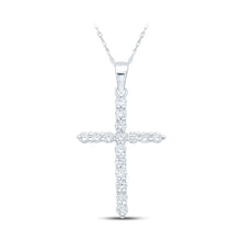  10k White Gold Womens Round Diamond Cross Pendant 1/2 Cttw