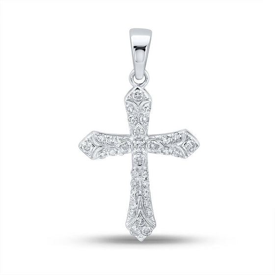 10k White Gold Womens Round Diamond Cross Pendant 1/3 Cttw