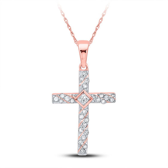 10k White Gold Womens Round Diamond Cross Pendant 1/4 Cttw