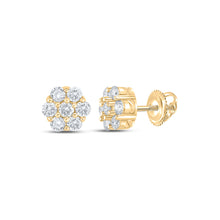  10k Yellow Gold Round Diamond Flower Cluster Earrings 1/3 Cttw