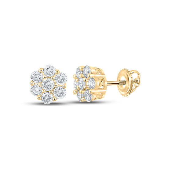 10k Yellow Gold Round Diamond Flower Cluster Earrings 1/2 Cttw
