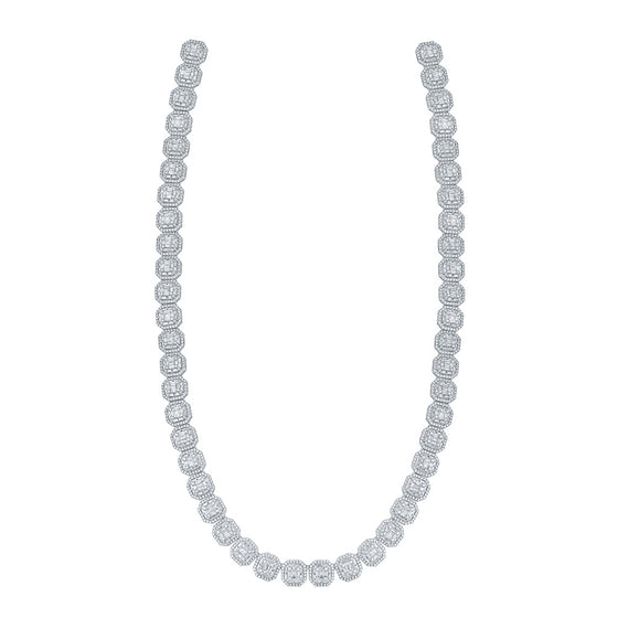 14k White Gold Mens Baguette Diamond Square Link Chain Necklace 19-1/2 Cttw