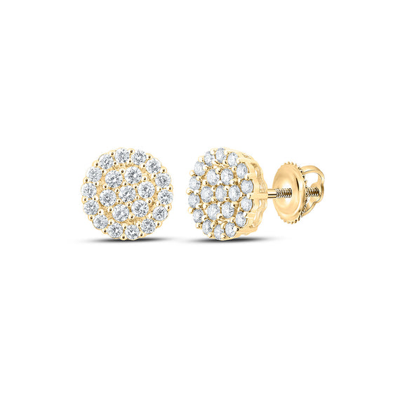 10k Yellow Gold Round Diamond Cluster Earrings 1-1/4 Cttw