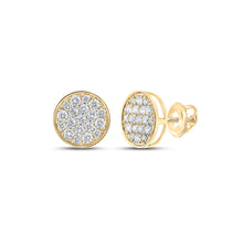 10k Yellow Gold Round Diamond Button Circle Earrings 3/4 Cttw