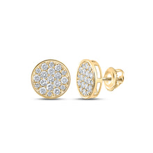 10k Yellow Gold Round Diamond Button Cluster Earrings 1 Cttw