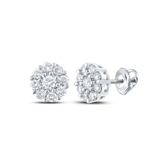 10k White Gold Round Diamond Cluster Earrings 5/8 Cttw