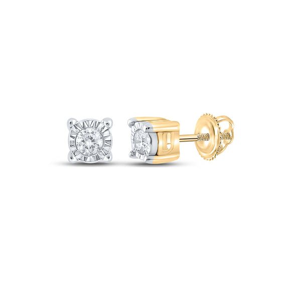 10k Yellow Gold Round Diamond Stud Earrings 1/20 Cttw