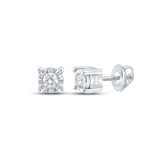 10k White Gold Round Diamond Stud Earrings 1/20 Cttw