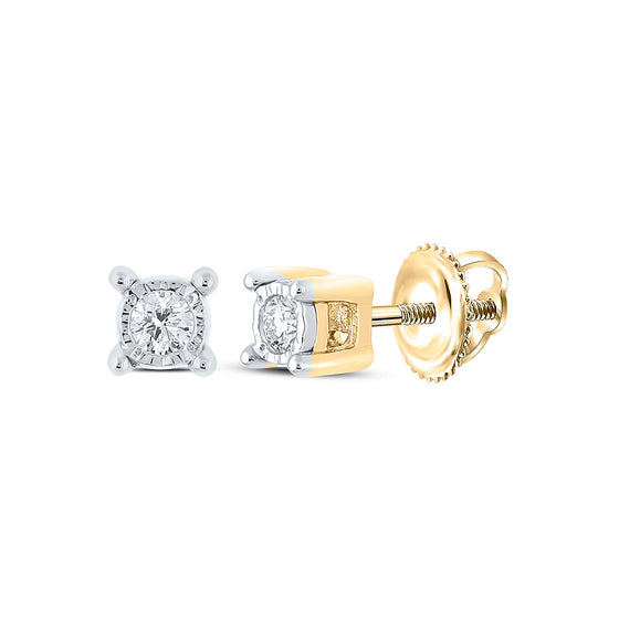 10k Yellow Gold Round Diamond Stud Earrings 1/10 Cttw