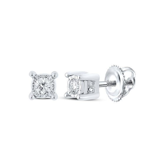 10k White Gold Round Diamond Stud Earrings 1/10 Cttw