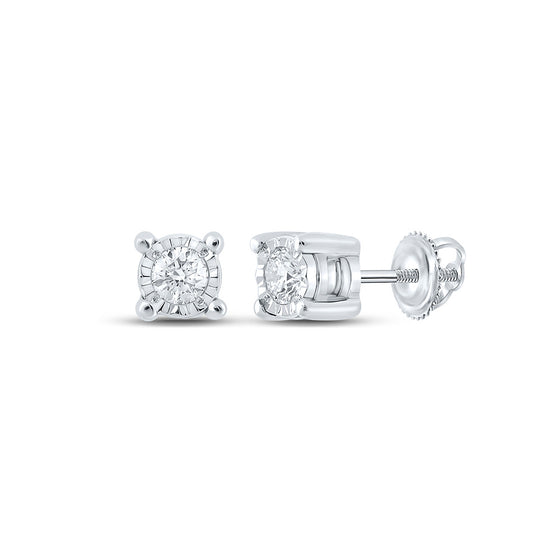 10k White Gold Round Diamond Stud Earrings 1/6 Cttw