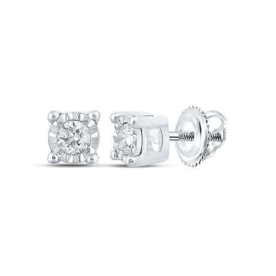10k White Gold Round Diamond Stud Earrings 1/5 Cttw