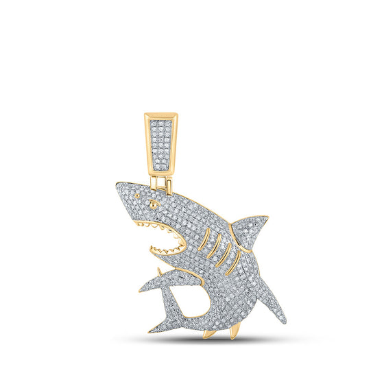 10k Yellow Gold Mens Round Diamond Shark Charm Pendant 1 Cttw