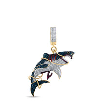  14k Yellow Gold Mens Round Diamond Shark Animal Charm Pendant 1-1/2 Cttw