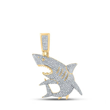  10k Yellow Gold Mens Round Diamond Shark Animal Charm Pendant 7/8 Cttw