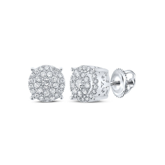 10k White Gold Womens Round Diamond Cluster Earrings 1/4 Cttw