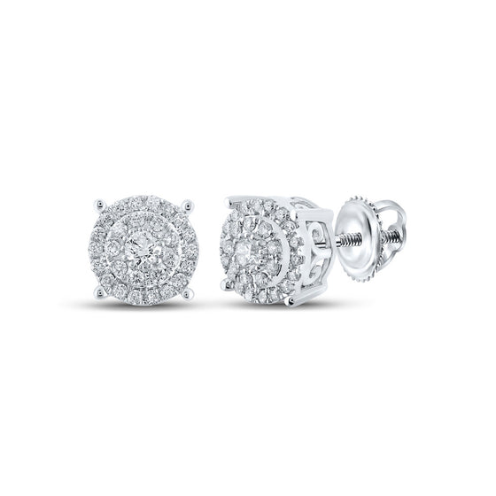10k White Gold Womens Round Diamond Cluster Earrings 1/3 Cttw