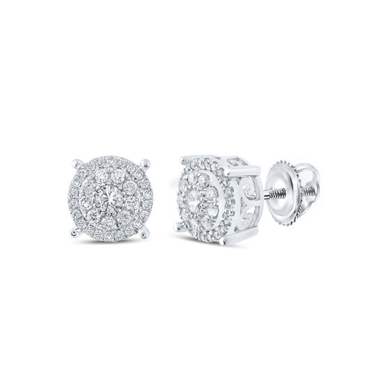 10k White Gold Womens Round Diamond Cluster Earrings 1/2 Cttw
