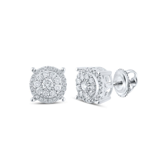 10k White Gold Womens Round Diamond Cluster Earrings 3/4 Cttw
