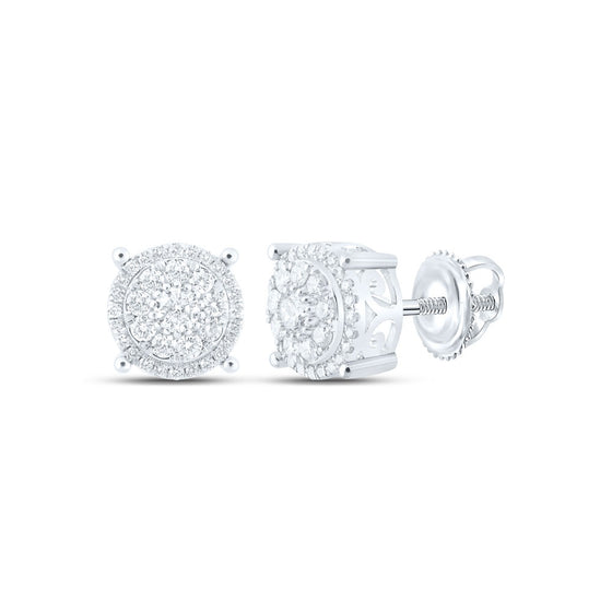 10k White Gold Womens Round Diamond Cluster Earrings 1 Cttw