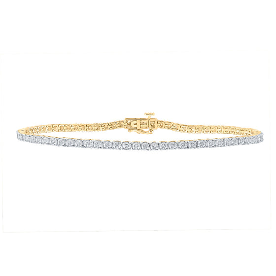 10k Yellow Gold Mens Round Diamond 9-inch Single Row Link Bracelet 1/2 Cttw