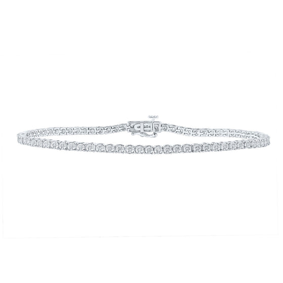 10k White Gold Mens Round Diamond 9-inch Single Row Link Bracelet 1/2 Cttw
