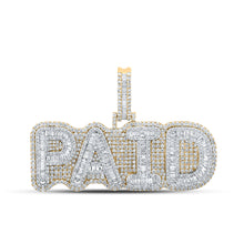  10k Two-tone Gold Mens Baguette Diamond Paid Phrase Charm Pendant 5-7/8 Cttw