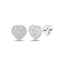  10k White Gold Womens Round Diamond Heart Earrings 1/4 Cttw