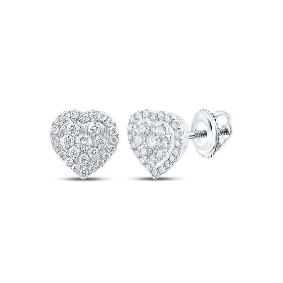 10k White Gold Womens Round Diamond Heart Earrings 1/4 Cttw