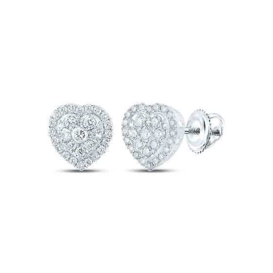 10k White Gold Womens Round Diamond Heart Earrings 3/4 Cttw