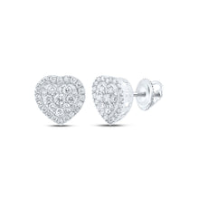  10k White Gold Womens Round Diamond Heart Earrings 1 Cttw