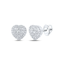  10k White Gold Womens Round Diamond Heart Earrings 1-1/2 Cttw