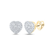  14k Yellow Gold Womens Round Diamond Heart Earrings 1-1/2 Cttw