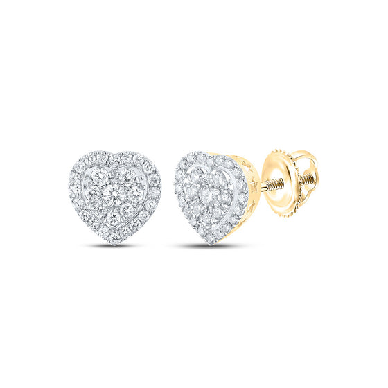 14k Yellow Gold Womens Round Diamond Heart Earrings 1-1/2 Cttw