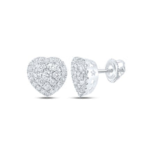  10k White Gold Womens Round Diamond Heart Earrings 2 Cttw