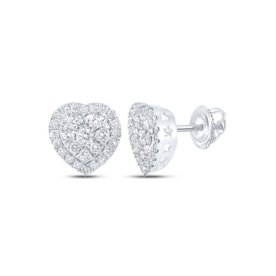 10k White Gold Womens Round Diamond Heart Earrings 2 Cttw