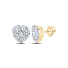  14k Yellow Gold Womens Round Diamond Heart Earrings 2 Cttw