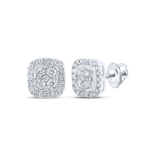  10k White Gold Womens Round Diamond Square Earrings 1/3 Cttw
