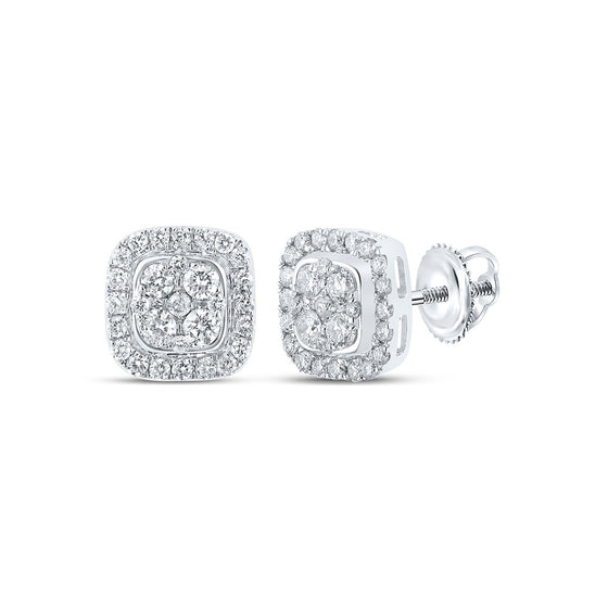 10k White Gold Womens Round Diamond Square Earrings 1/3 Cttw
